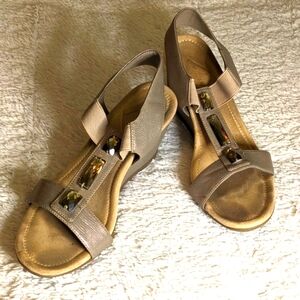 Wedge Sandals in Taupe with Gems Tan Super Comfortable Padding